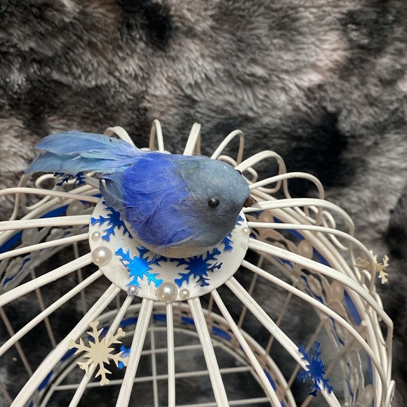 White  Wrought Iron Birdcage
Decorative Hinged Bird Embellished with blue bird - Picture 4 of 16